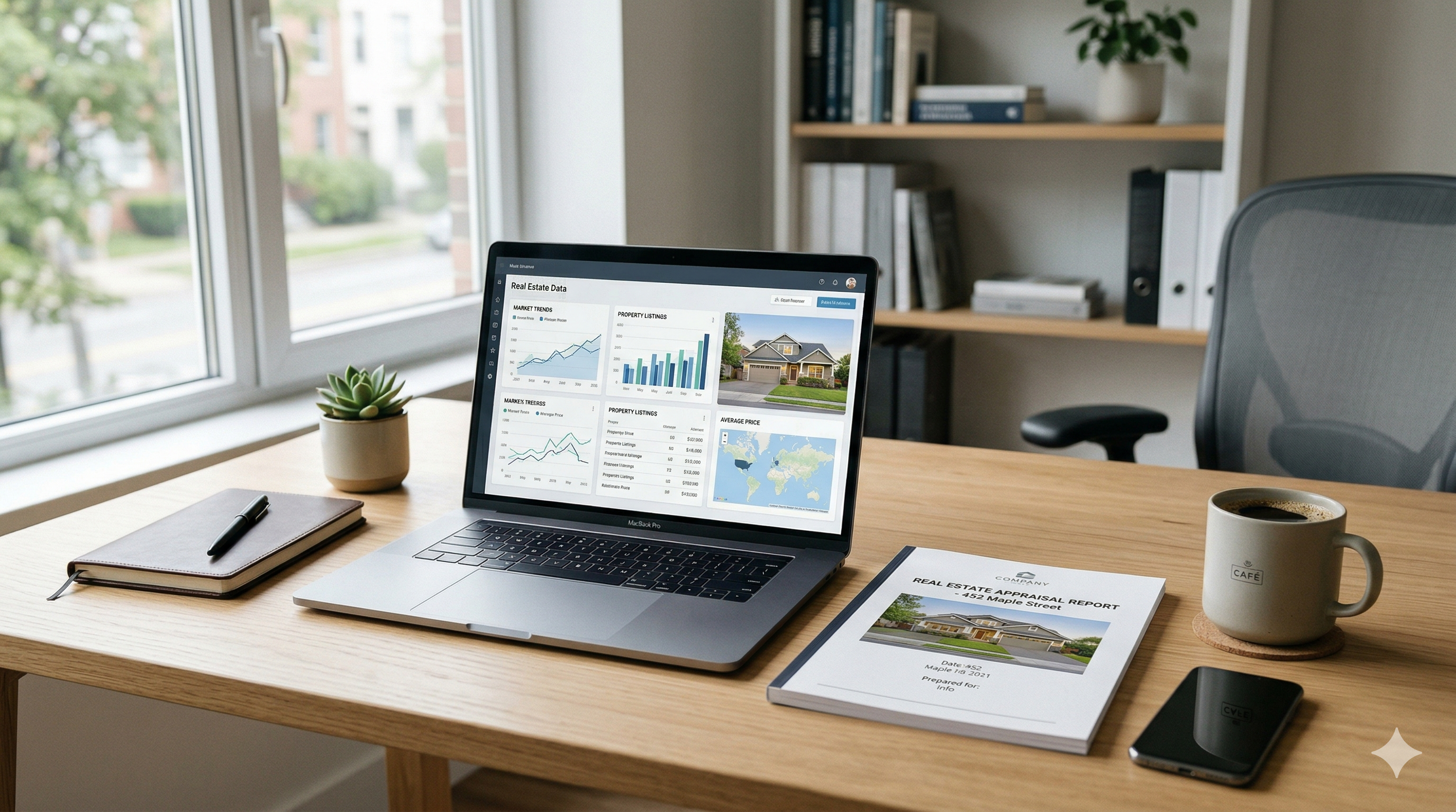Desktop appraisal workspace with real estate data and comparable sales analysis